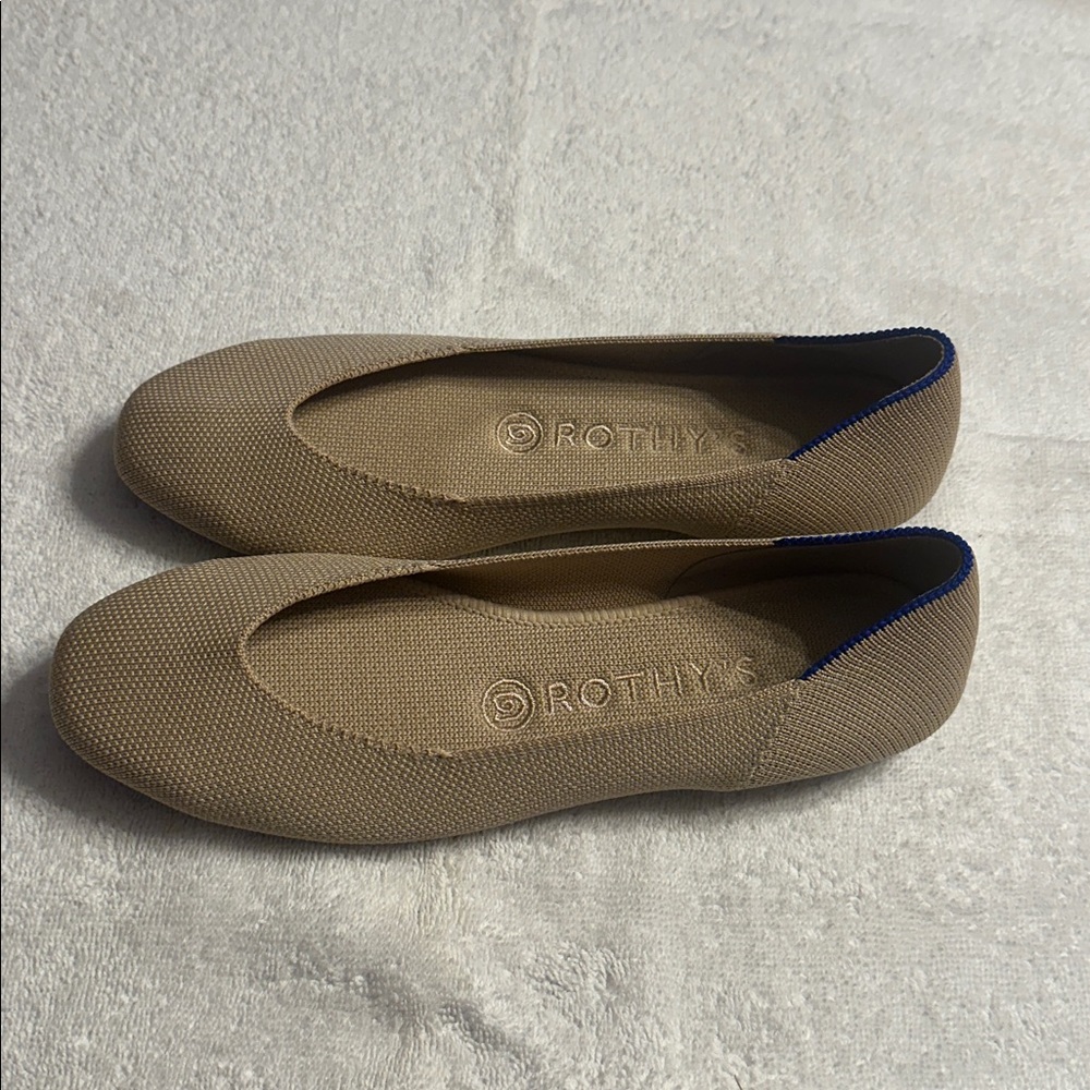 Rothy's Beige Ballet square toe Flats with Blue Trim